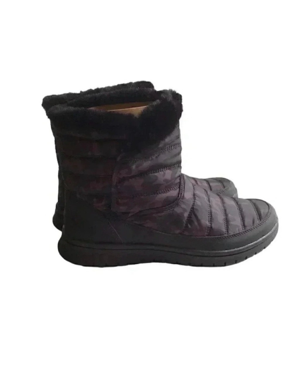 Ryka Suzy Women 6.5 WIDE Quilted Camo Water Repellant Snow Boots Black Faux Fur - Picture 3 of 8